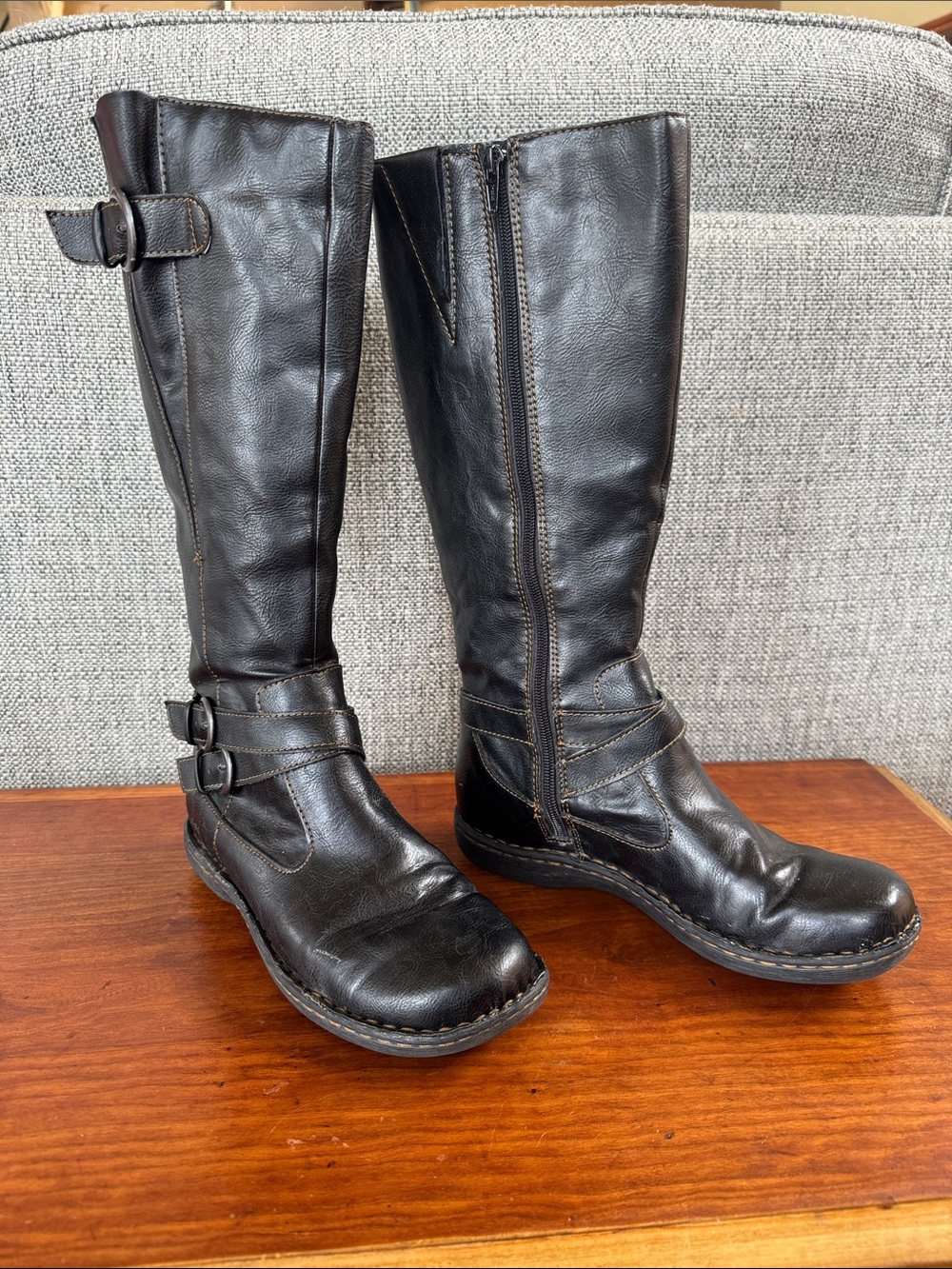 b.o.c. Born Concept Black Moto Riding Boots Tall Knee High Buckle Straps Size 7M